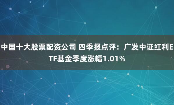 中国十大股票配资公司 四季报点评:广发中证红利ETF基金季度涨幅1.01%