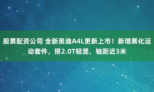 股票配资公司 全新奥迪A4L更新上市!新增黑化运动套件,搭2.0T轻混,轴距近3米